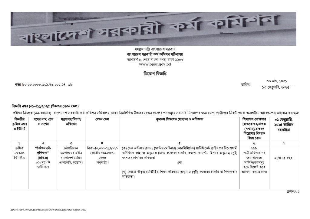 Marine Academy Job Circular 2025